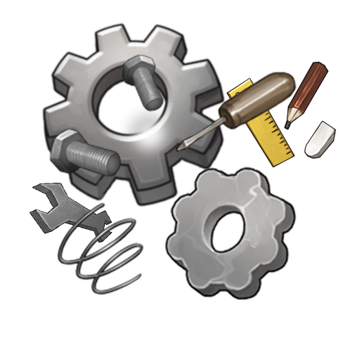 Cogs, gears, nails, and screwdrivers bundled together. 